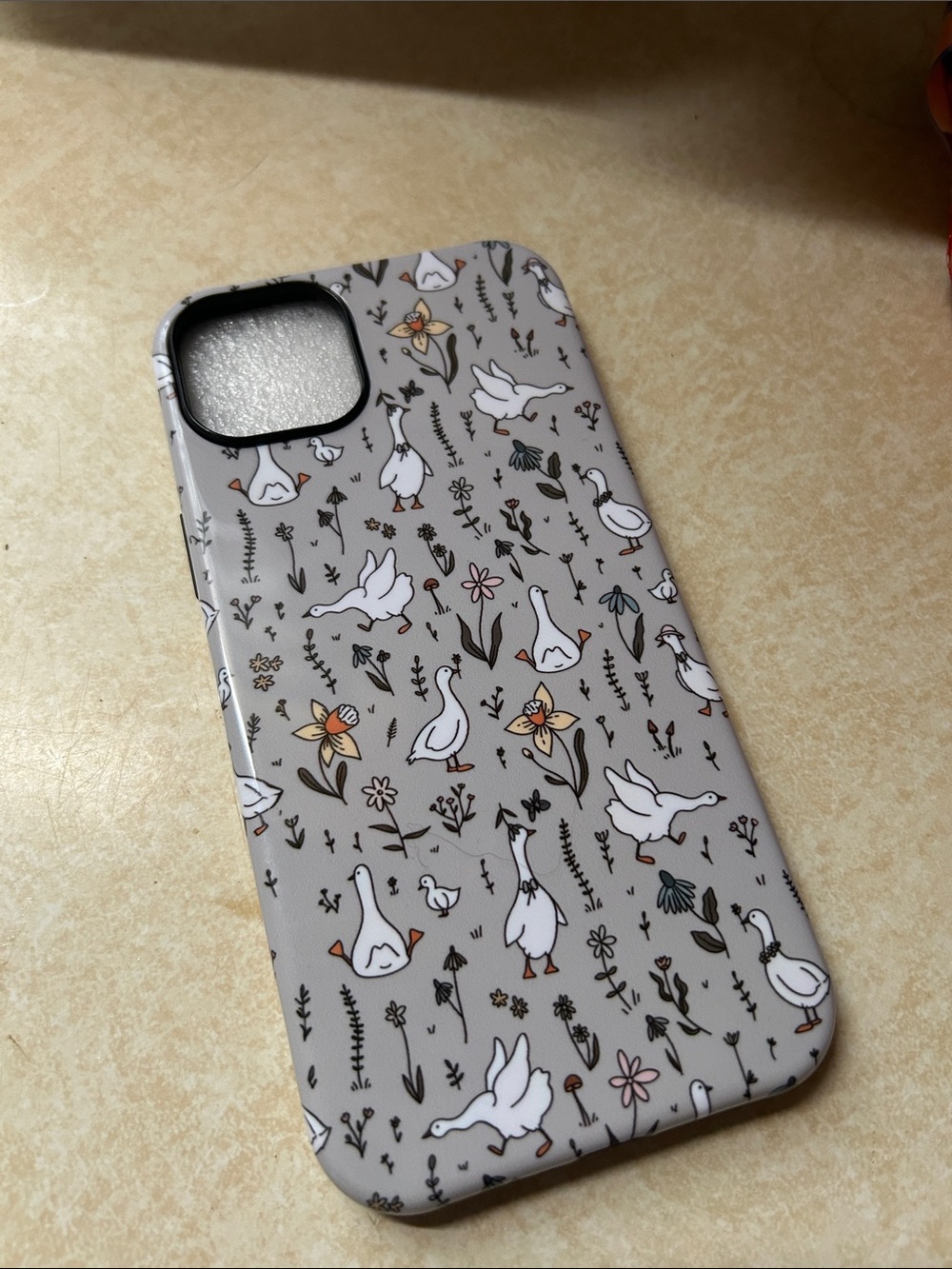 iPhone 14 Plus Gray Floral & Goose Print Phone Case